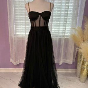 Contrast Mesh Split Thigh Bustier Cami Dress